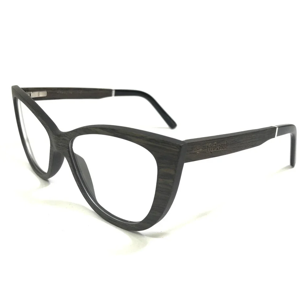 Upland Eyeglasses Frames Q355+M8 BOK Brown Wood Sharp Cat Eye 52-16-140